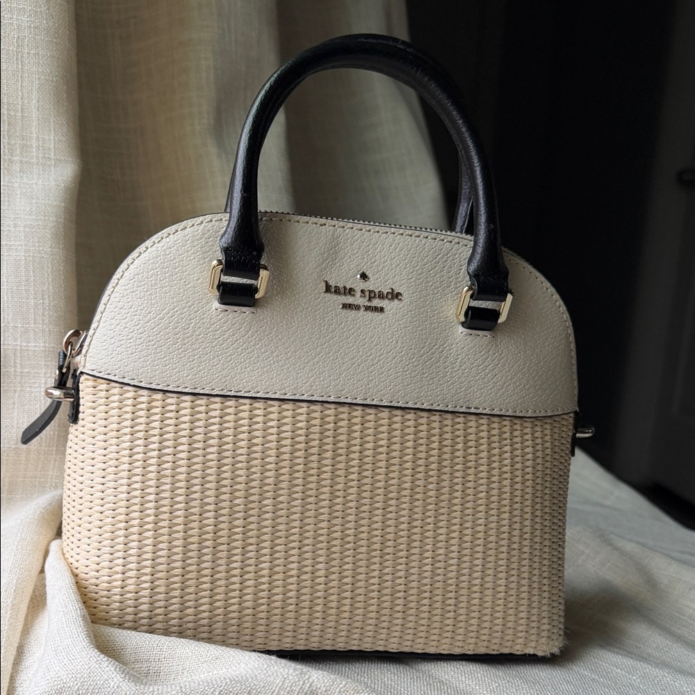 Kate Spade Woven Beige and Black Satchel